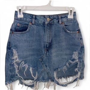 Topshop Moto distressed denim mini skirt